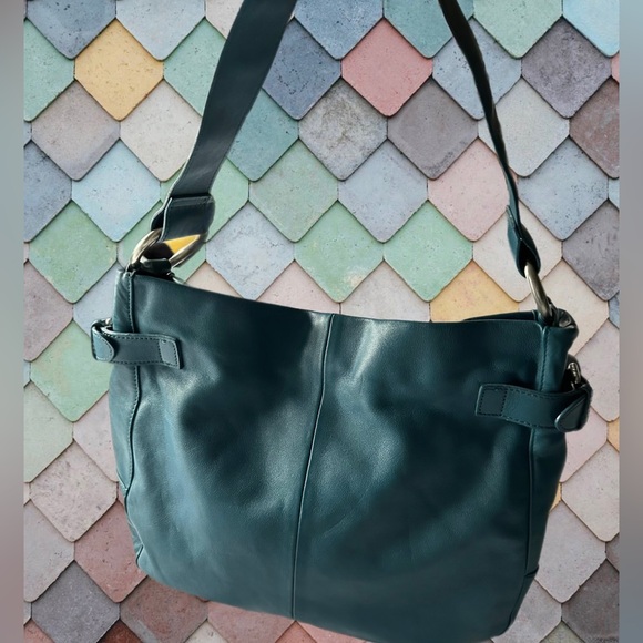Vintage GAP Teal Leather Shoulder Bag EUC - Picture 8 of 9